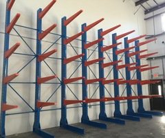 Blue structural cantilever rack with orange arms