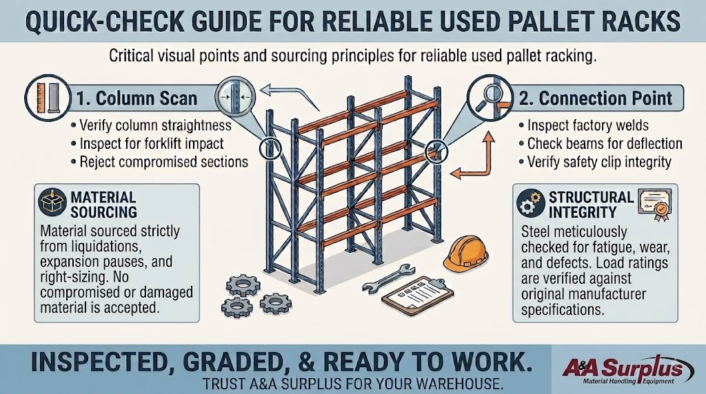 Quick-check guide for used pallet racks from A&A Surplus