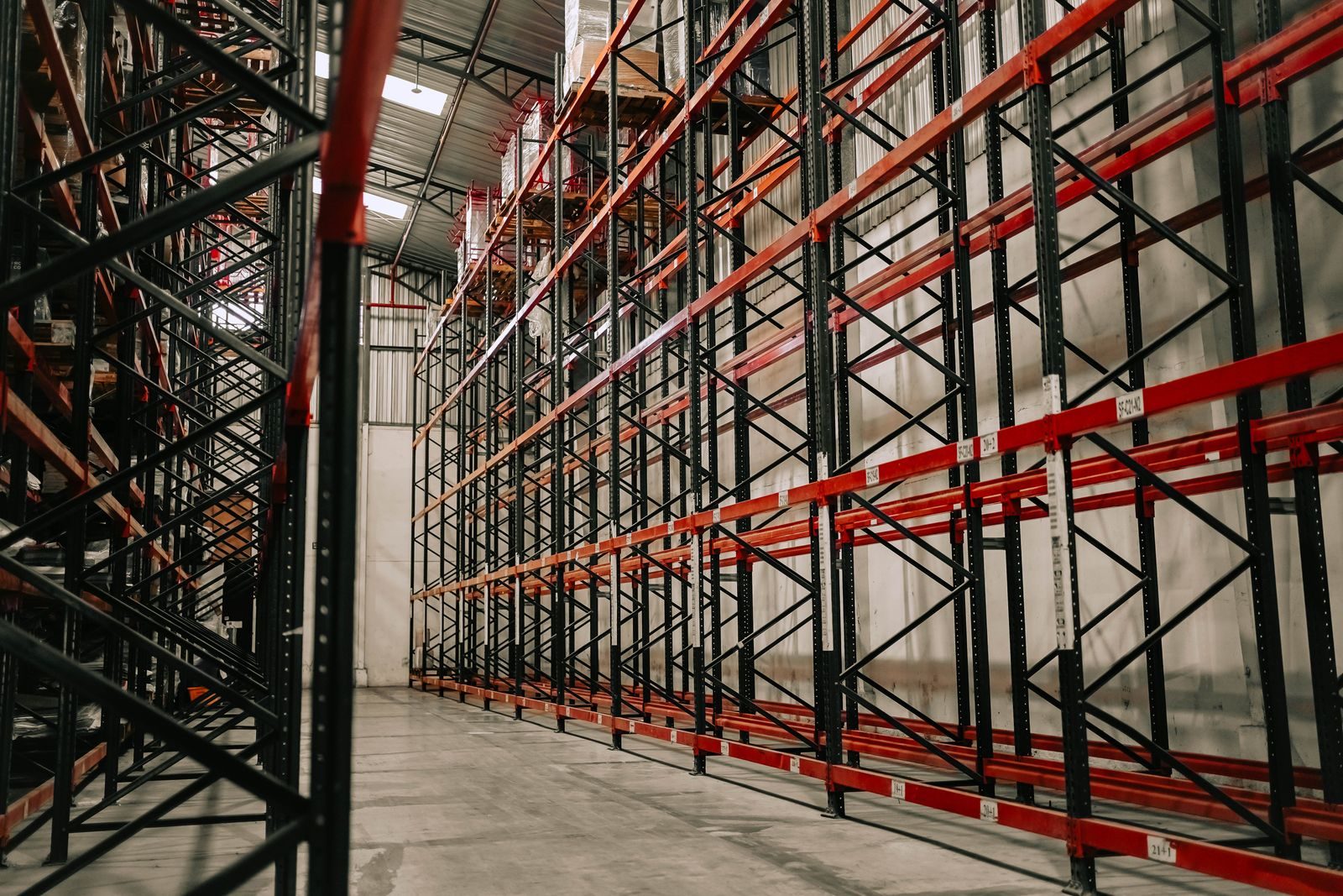 Empty pallet racking in a high-bay warehouse